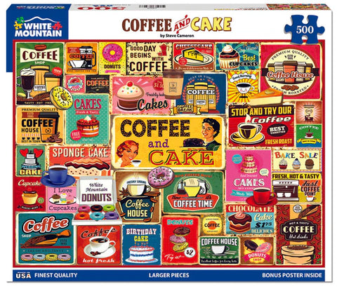 500 Pc Puzzle, White Mountain, Coffee and Cake