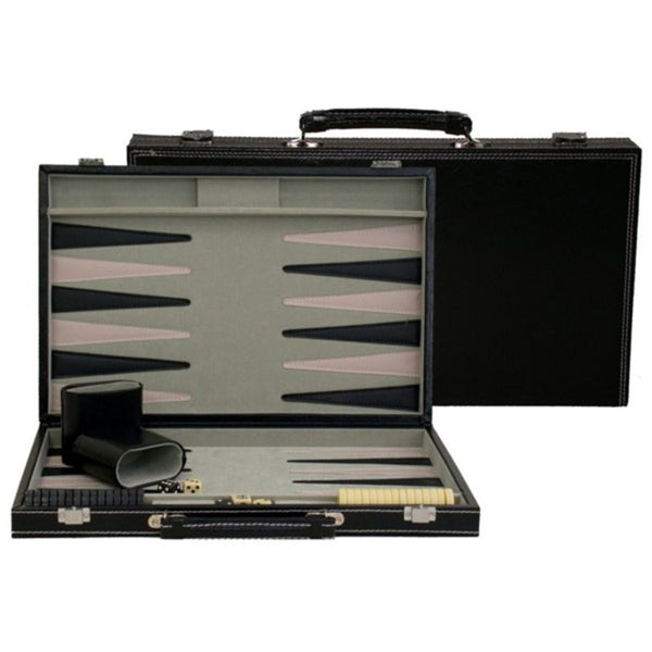 Black Leatherette Backgammon Set - 15"