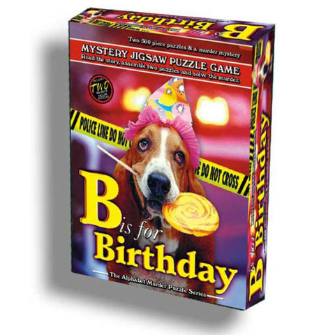 B is for Birthday mystery jigsaw puzzle game box