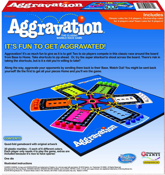 Back of game box of "Aggravation, the classic marble race game"
