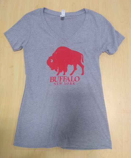 V Neck Distressed Buffalo Tee Grey - Women's