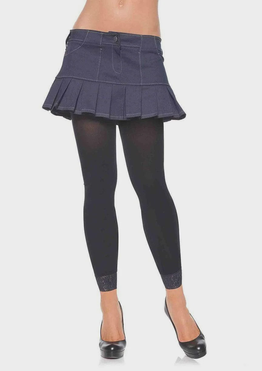 Opaque Footless Tights with Lace Trim - George & Co.