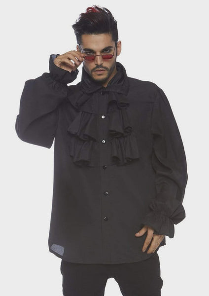 Ruffle Front Shirt - Black