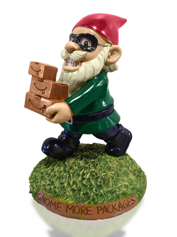 A thief garden gnome with packages